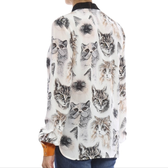 NEW Stella McCartney Cat Kitten Print Wilson Silk Blouse Shirt IT 42 RARE NWT - Picture 5 of 11